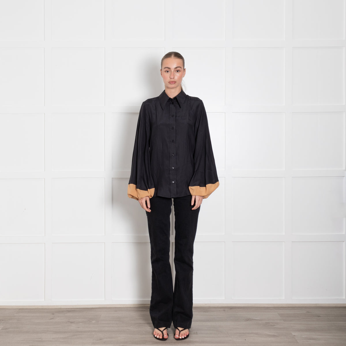 Stella McCartney Black Brown Silk Blouse
