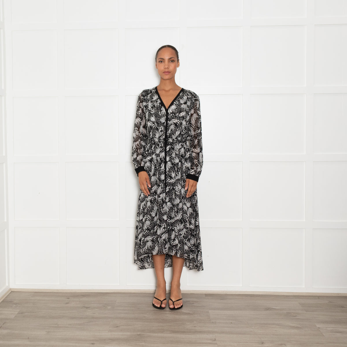 The Kooples Black and White Butterfly Print Maxi Dress