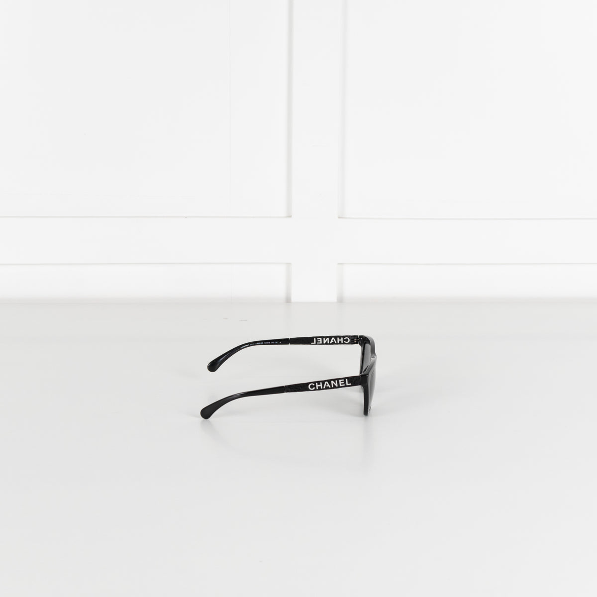 Chanel Black Logo Sunglasses with Matte Black Hammered Arms