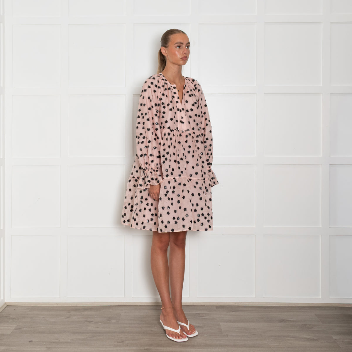 Stine Goya Pink and Black Tiered Puff Mini Dress