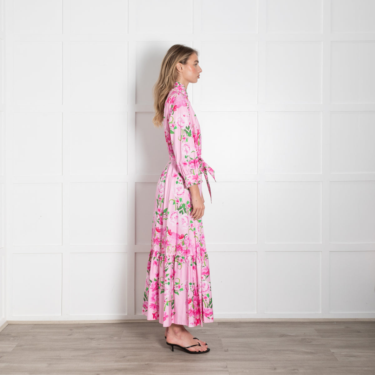 Borgo De Nor Pink Floral Ruffle Maxi Dress