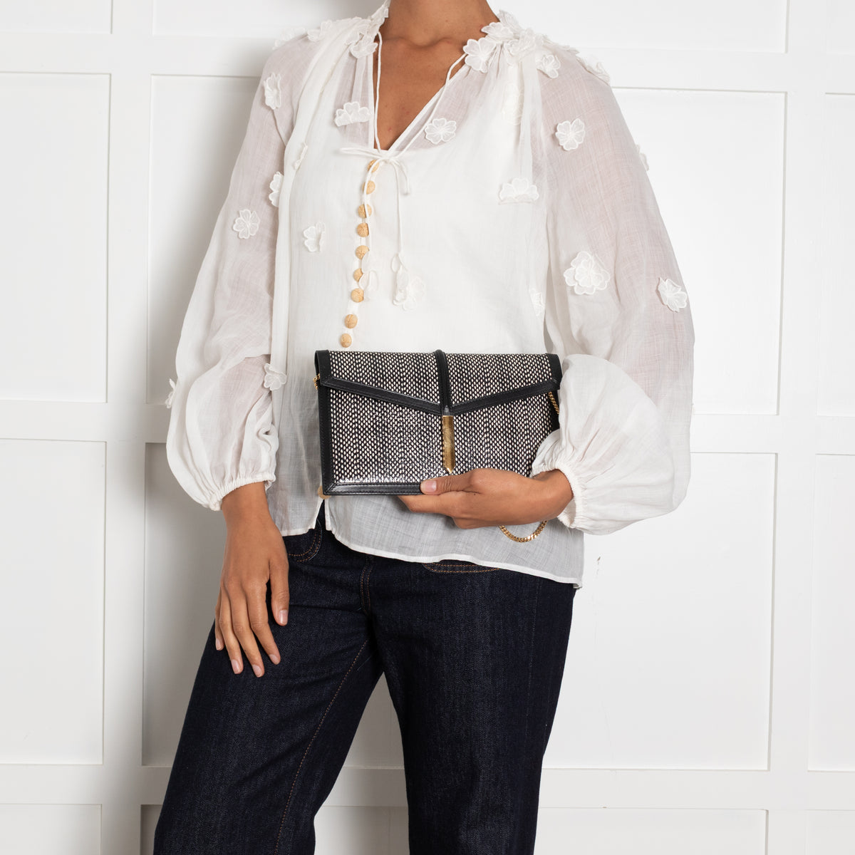 DeMellier Tokyo Embossed Black and White Clutch