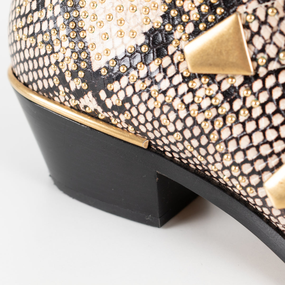 Chloe Beige Black Animal Print Leather Gold Stud Suzanna Ankle Boots