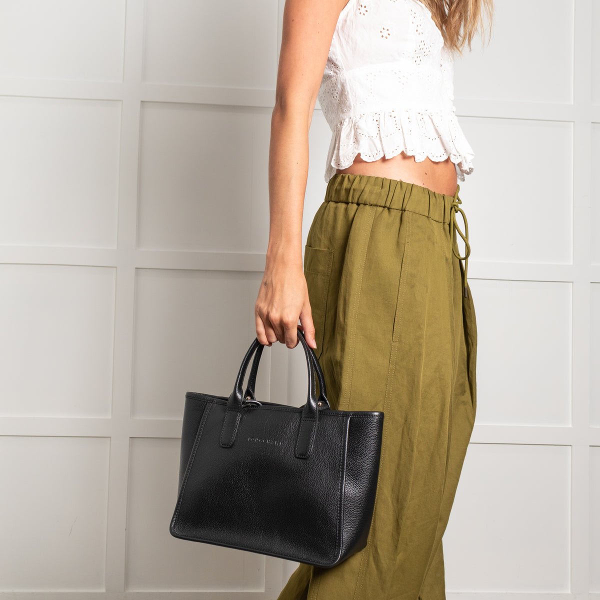 Longchamp Black Le Foulonne Leather Shoulder Tote Bag