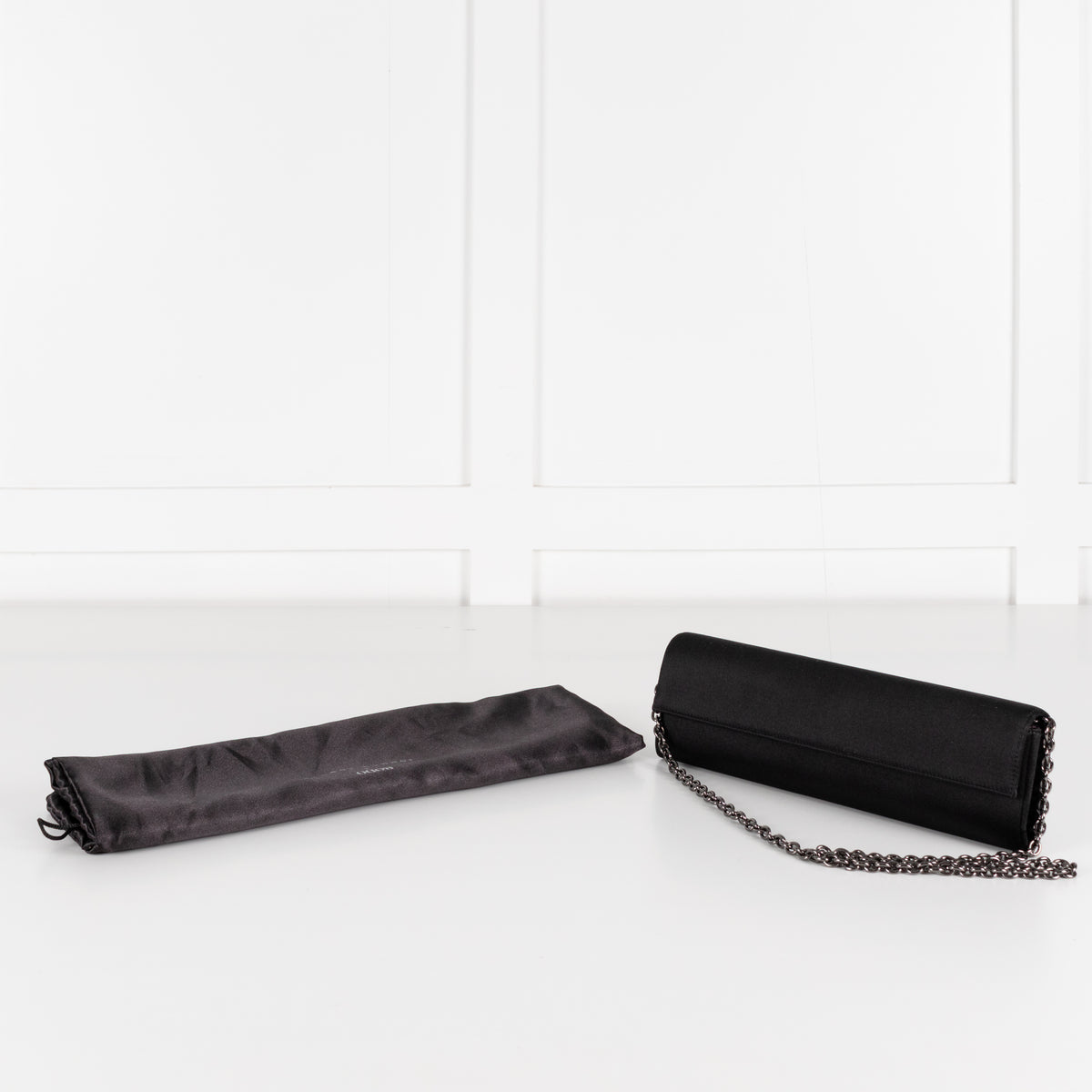 Talbot Runhof x Rodo Black Satin Flap Narrow Evening Bag