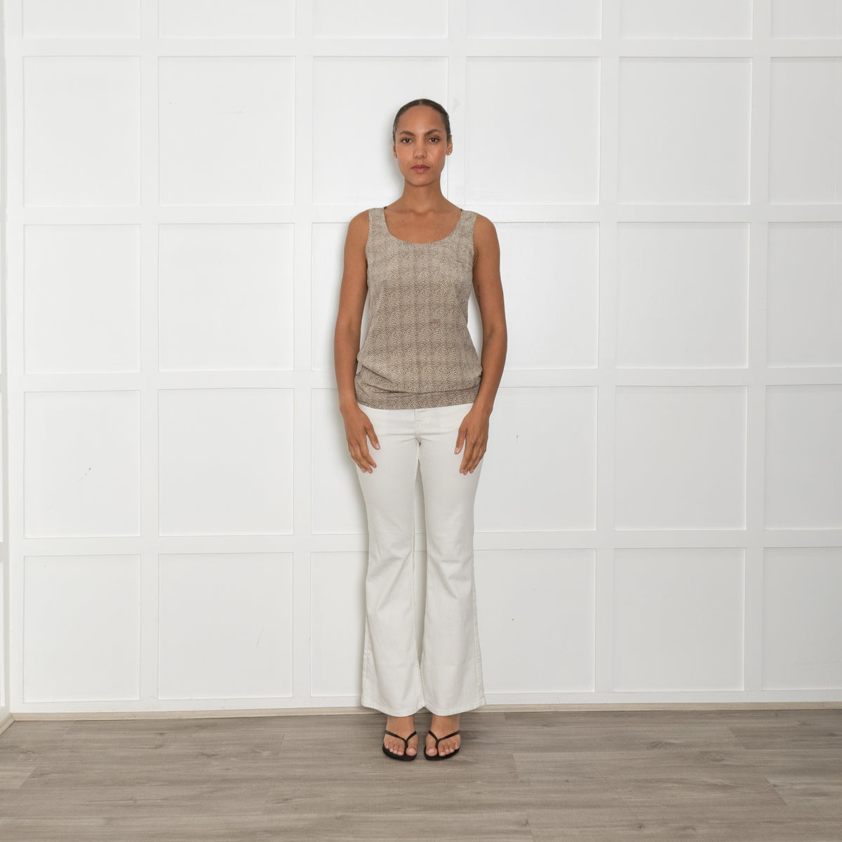 Joseph Cream Brown Animal Print Silk Sleeveless Top