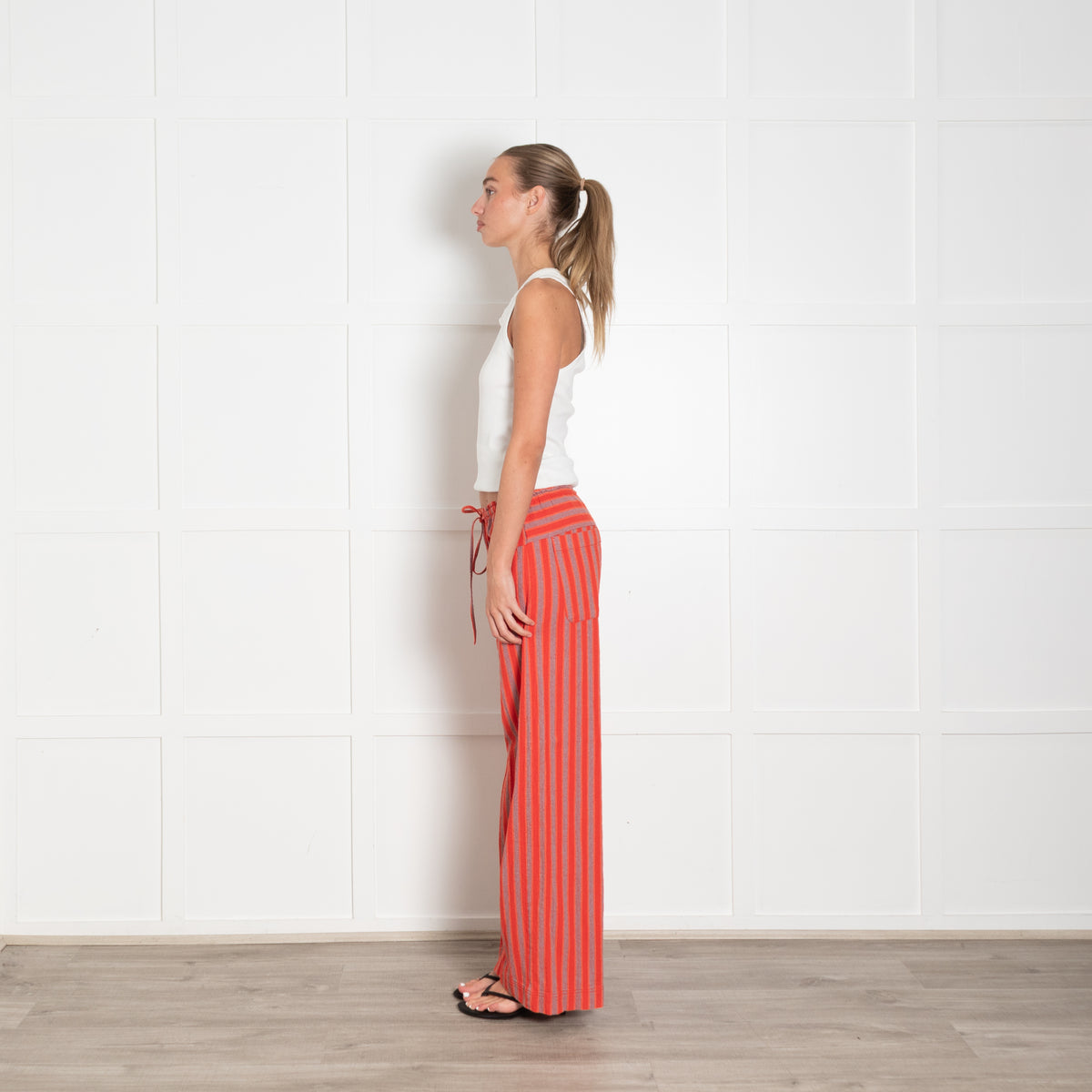 Free People Red Grey Stripes Cotton Trousers