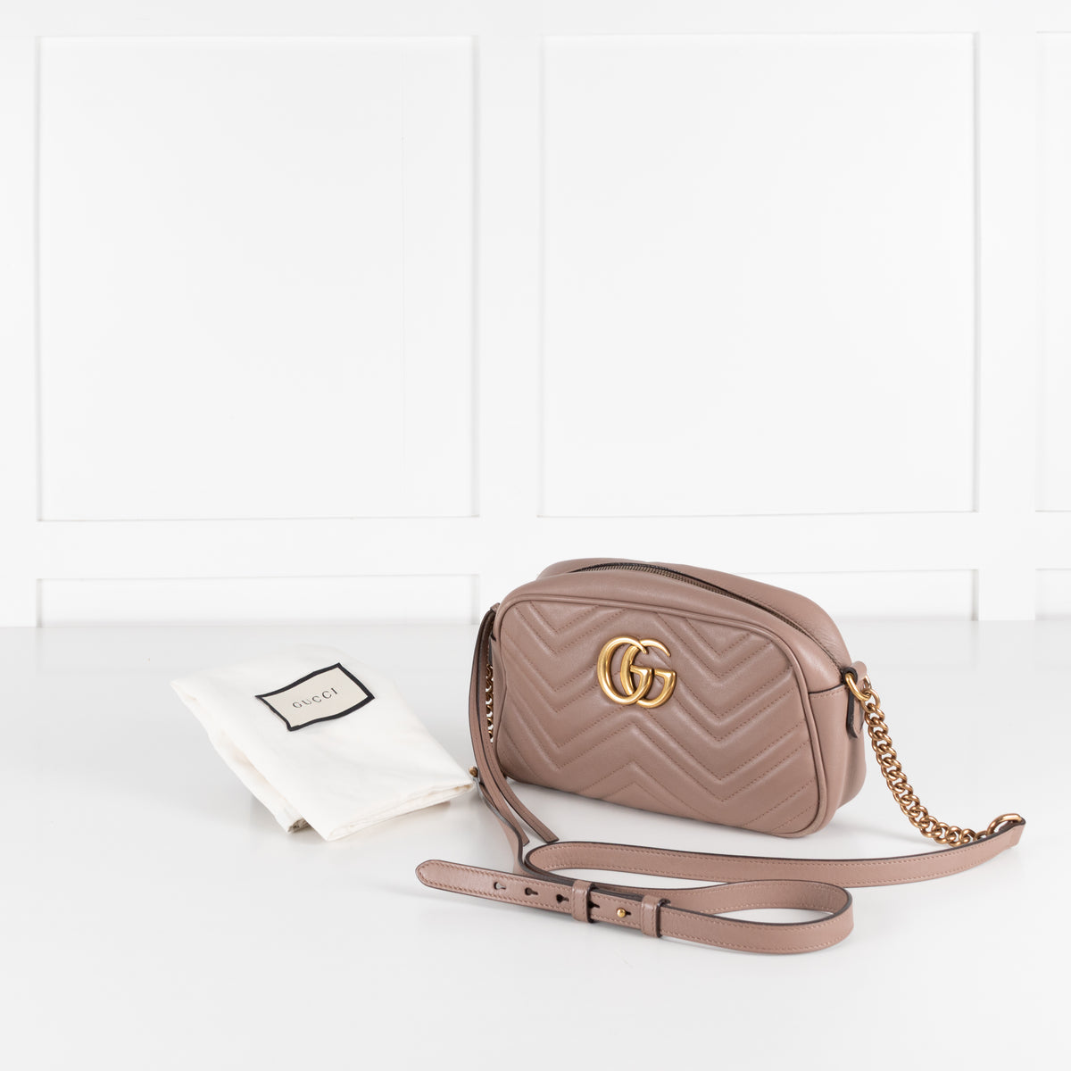 Gucci Beige Taupe Leather Small Marmont Crossbody Bag
