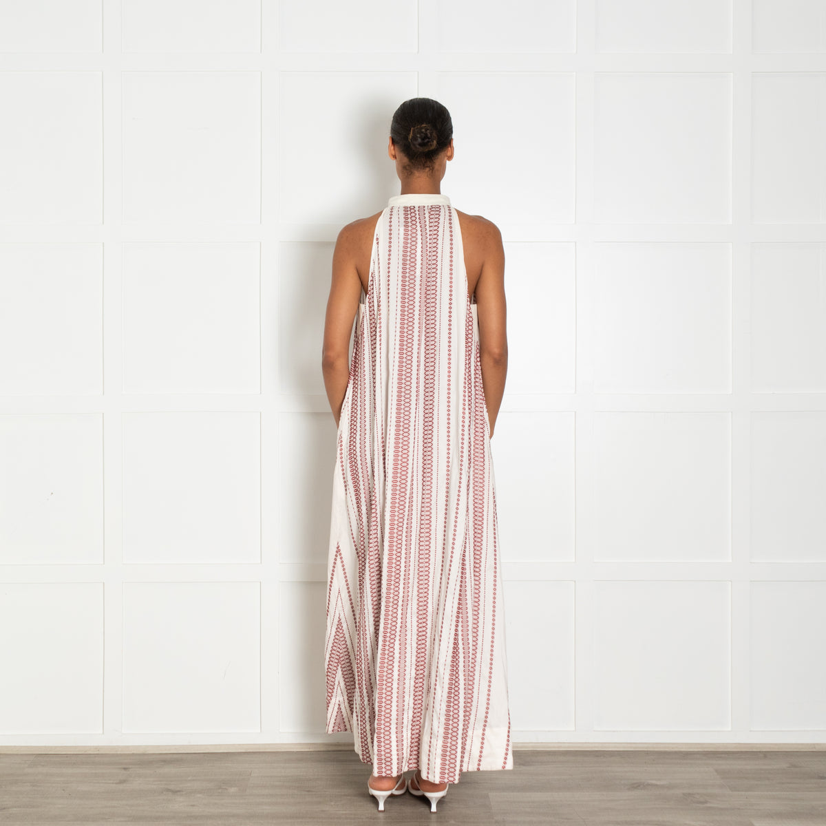 Zeus + Dione Cream Burgundy Sleeveless Silk Blend Long Dress