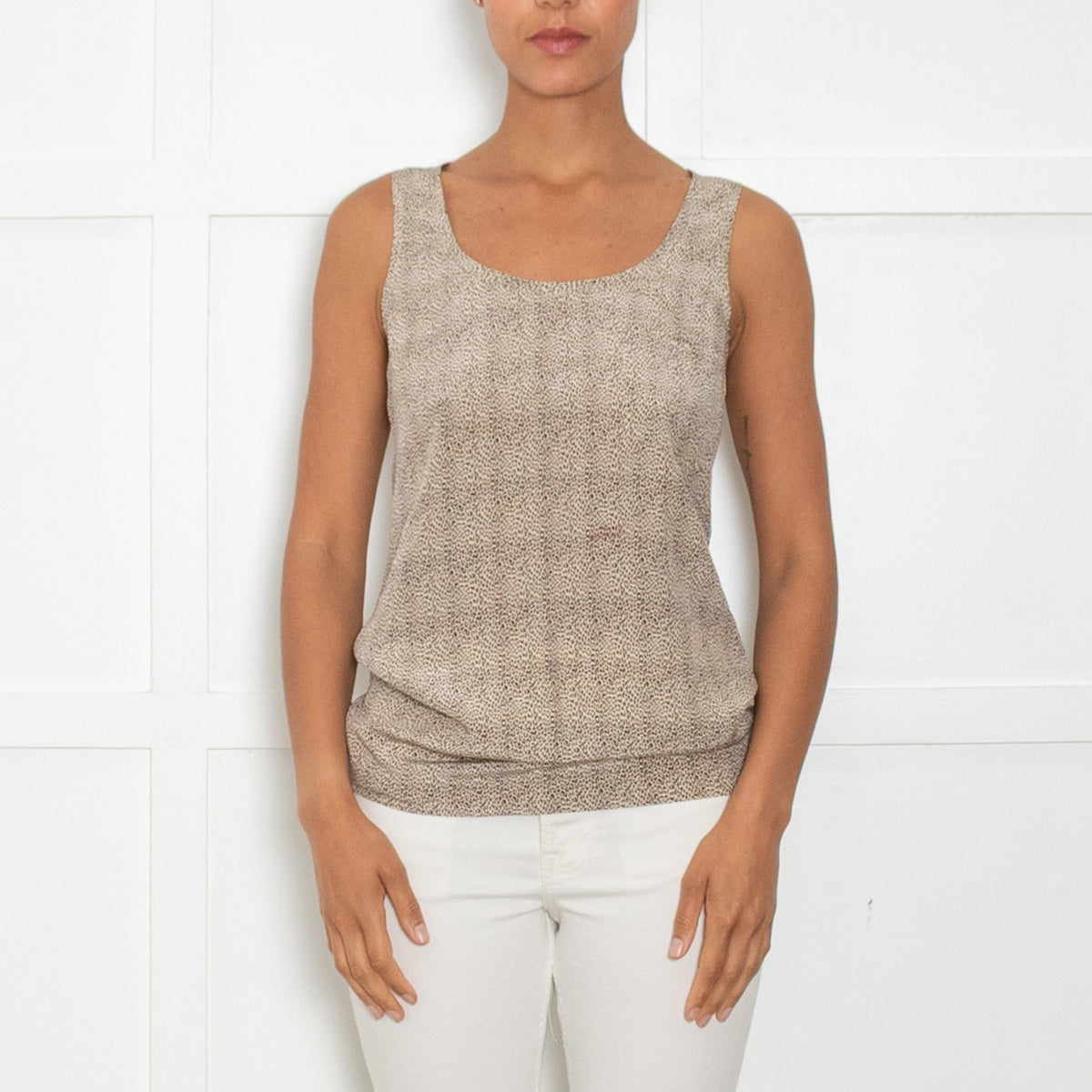 Joseph Cream Brown Animal Print Silk Sleeveless Top