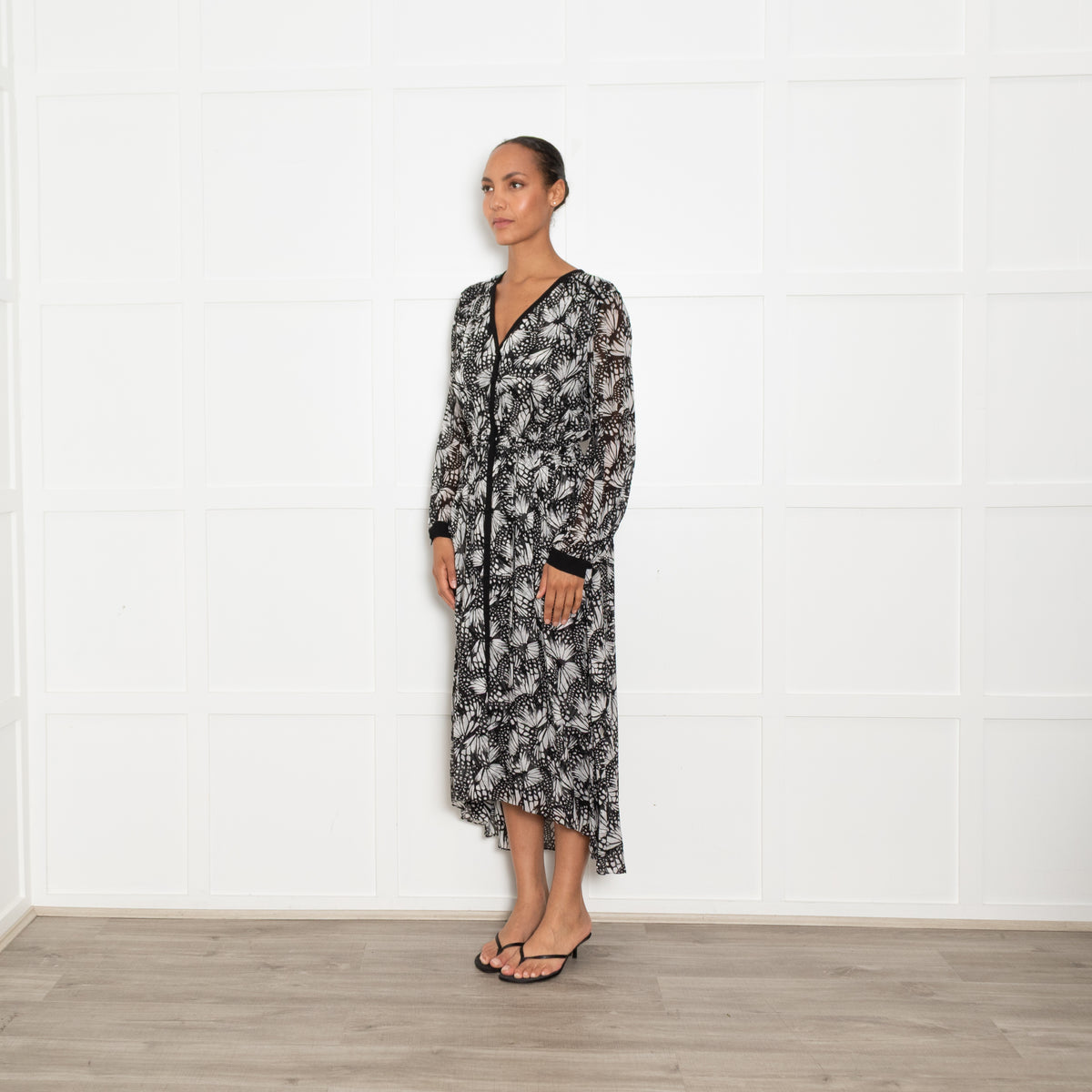 The Kooples Black and White Butterfly Print Maxi Dress