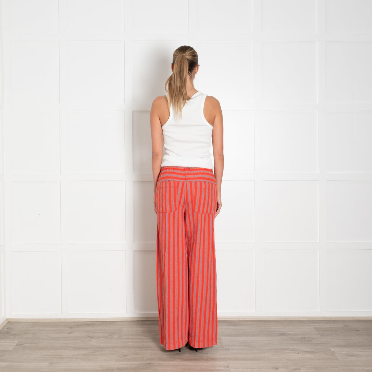 Free People Red Grey Stripes Cotton Trousers