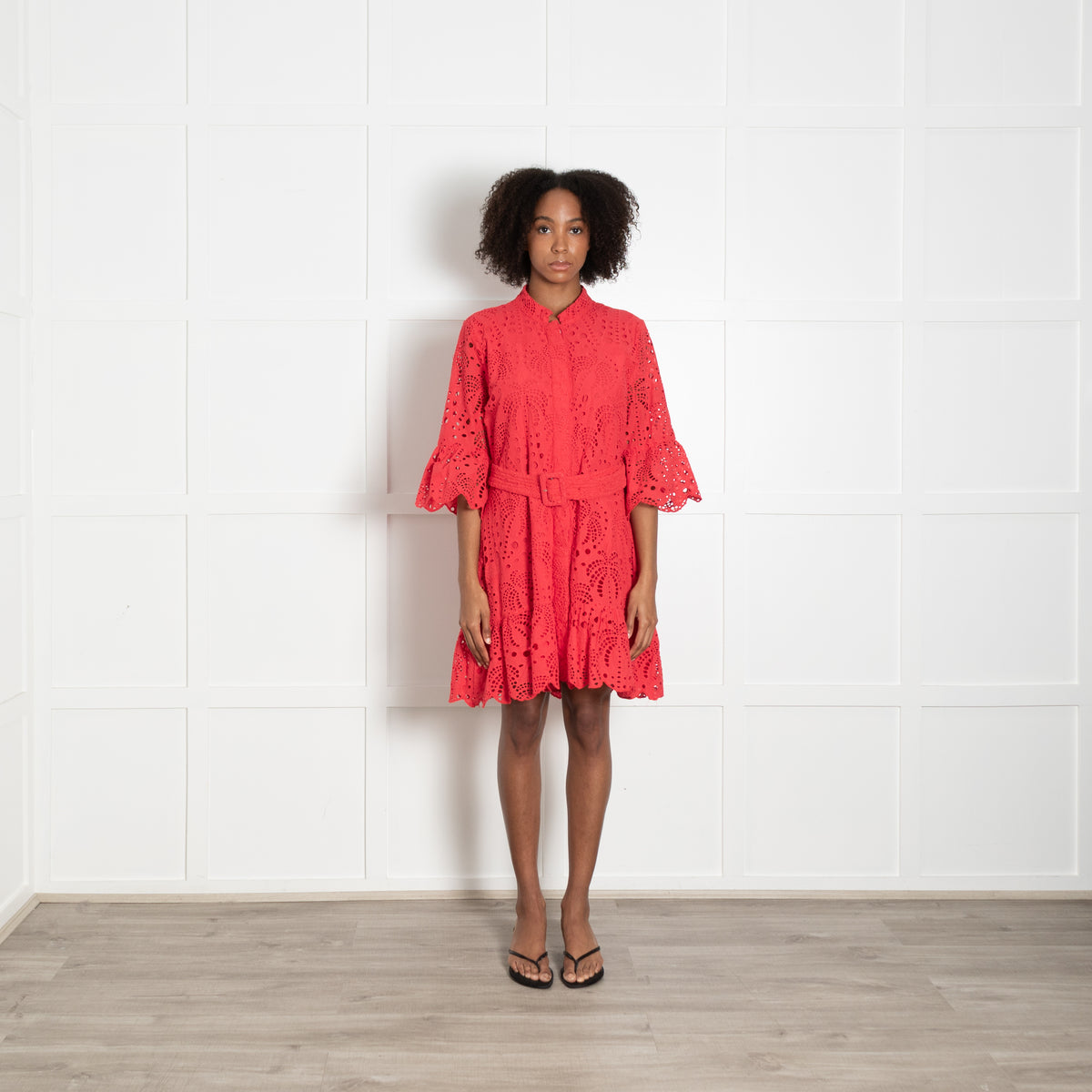 Farm Rio Coral Broderie Mini Dress with Belt