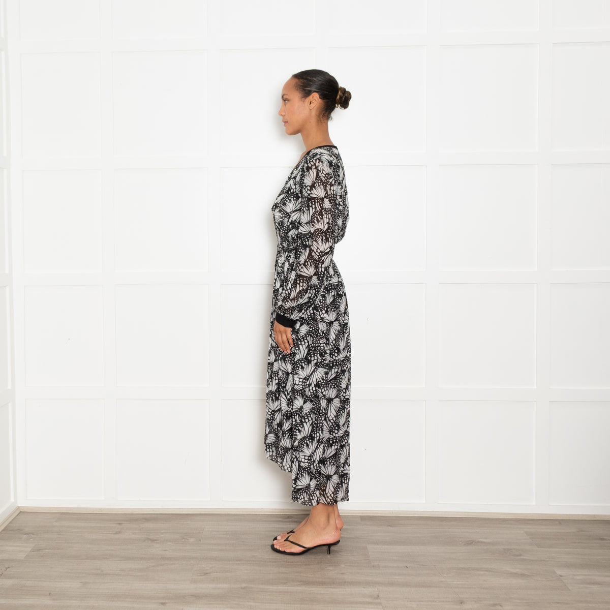 The Kooples Black and White Butterfly Print Maxi Dress