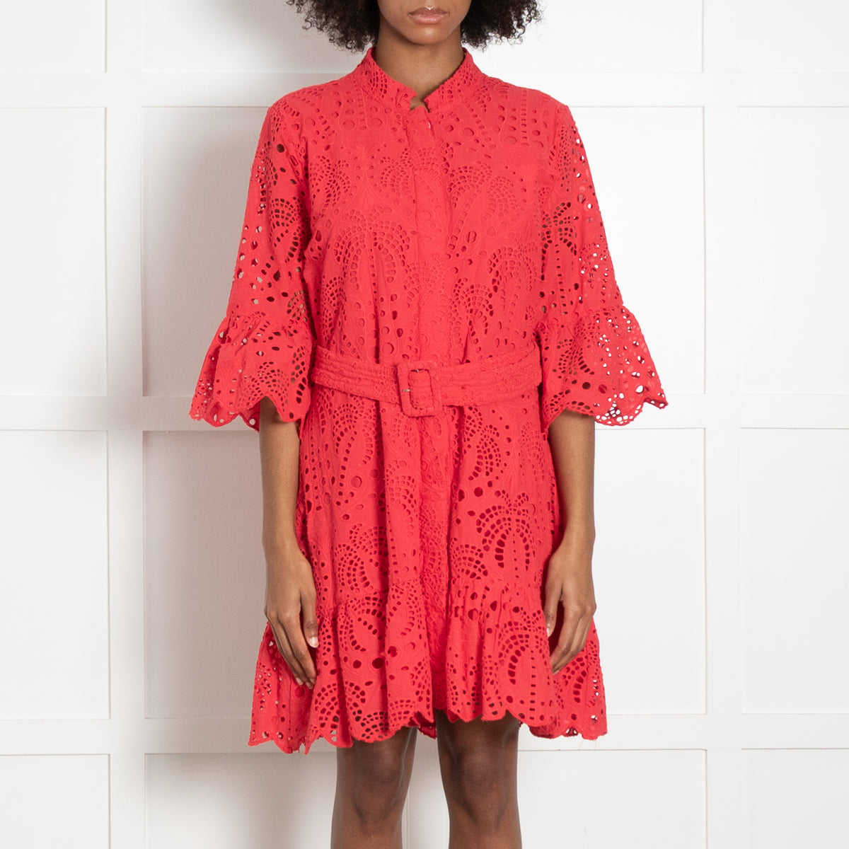 Farm Rio Coral Broderie Mini Dress with Belt