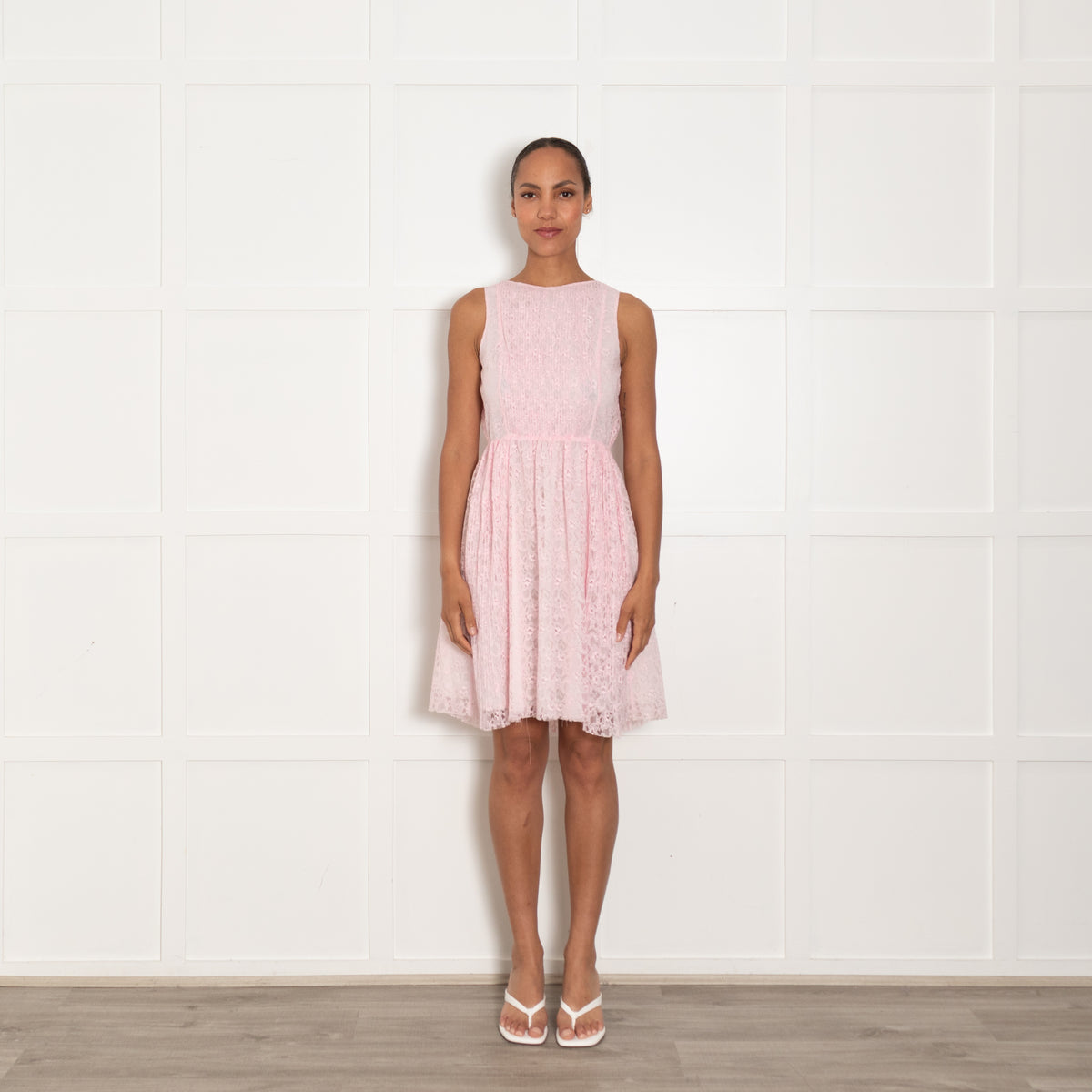 MSGM Pink Lace Sleeveless Pleated Dress