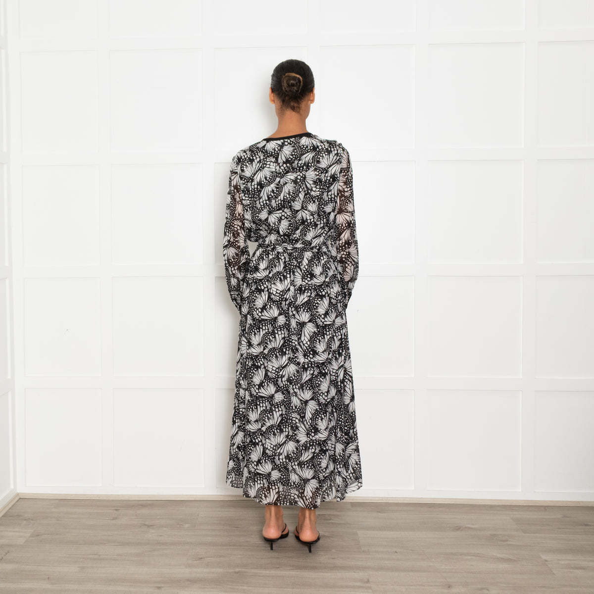 The Kooples Black and White Butterfly Print Maxi Dress