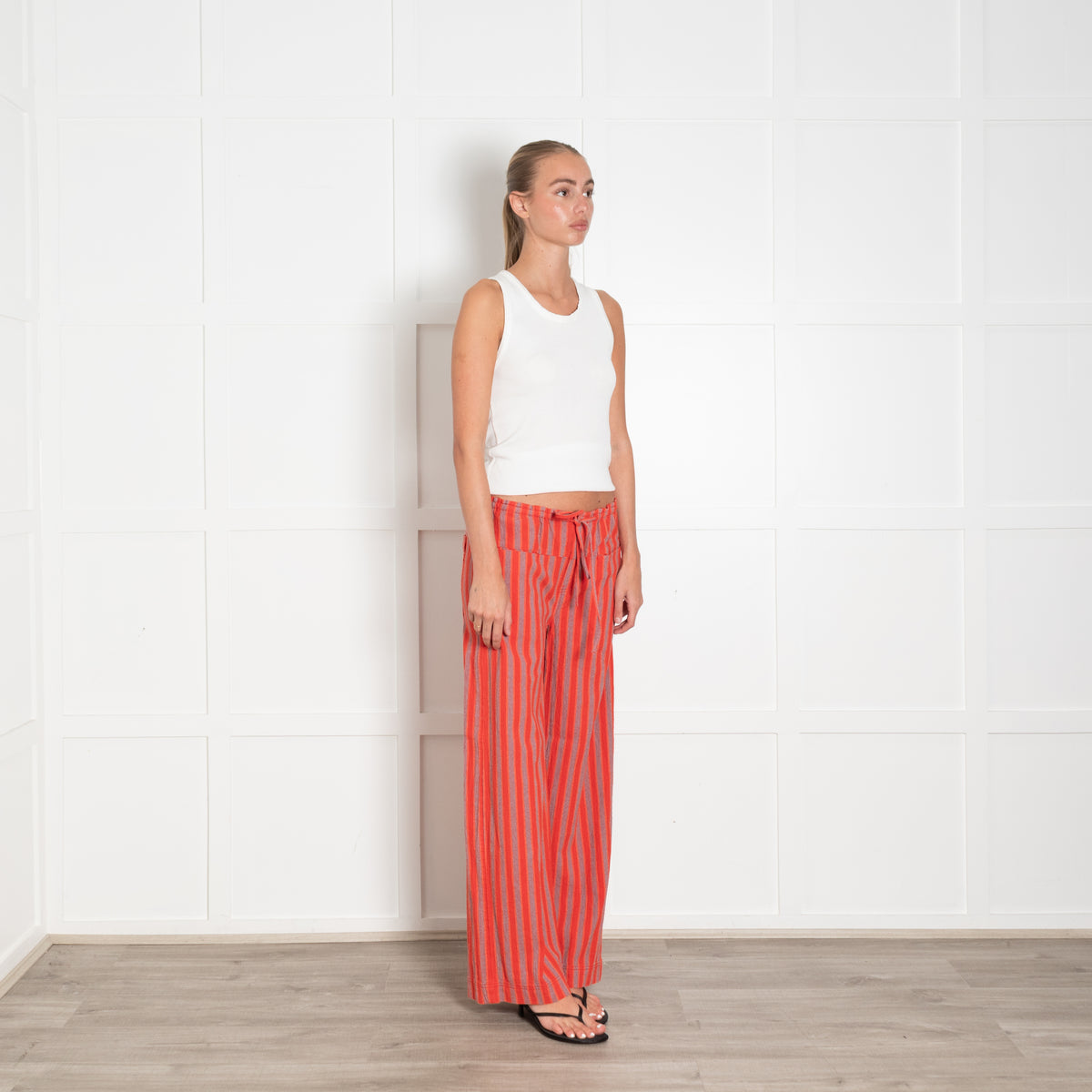 Free People Red Grey Stripes Cotton Trousers