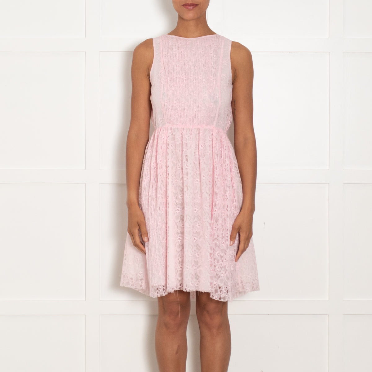 MSGM Pink Lace Sleeveless Pleated Dress