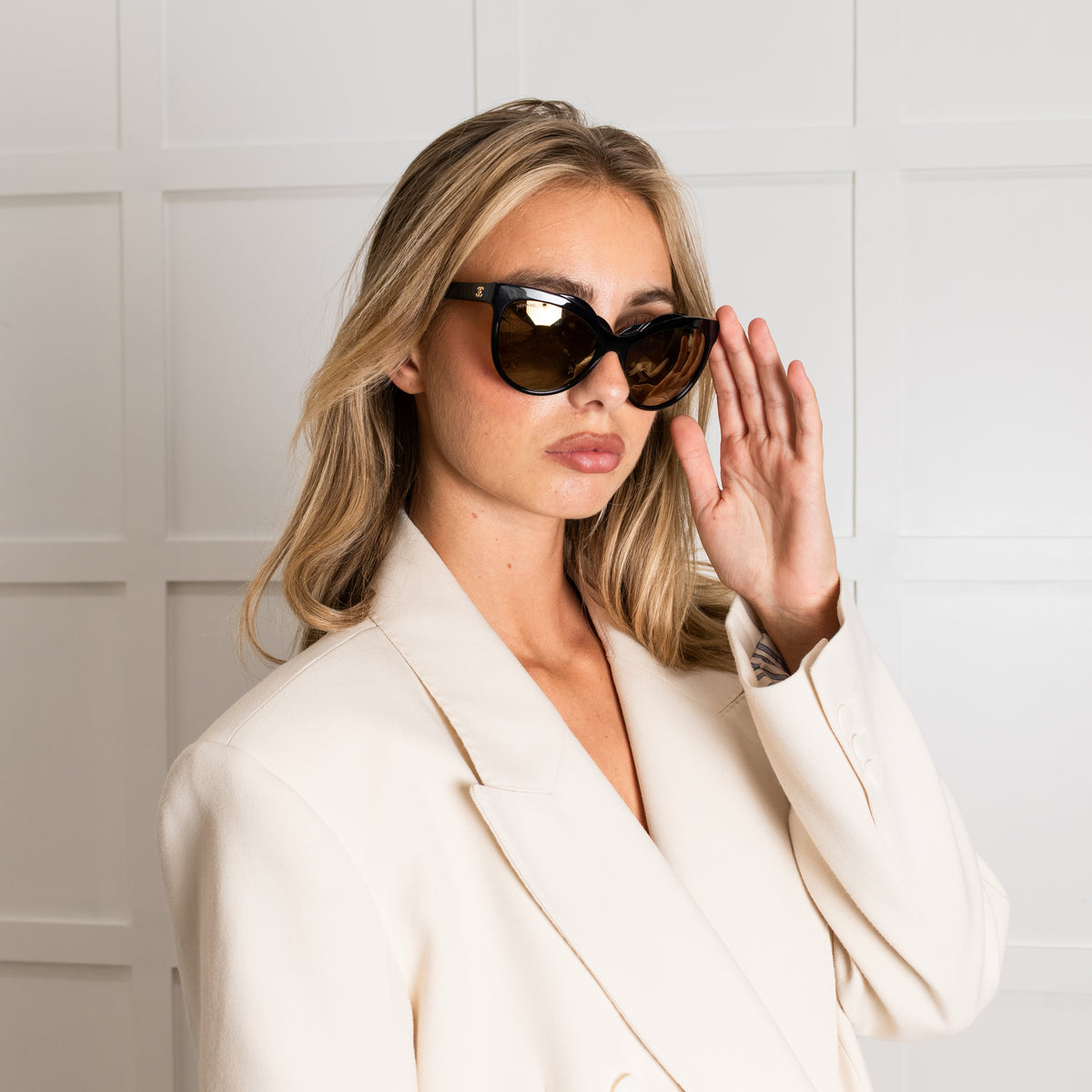Chanel Black Cat Eye Shape Interlocking CC Logo Sunglasses