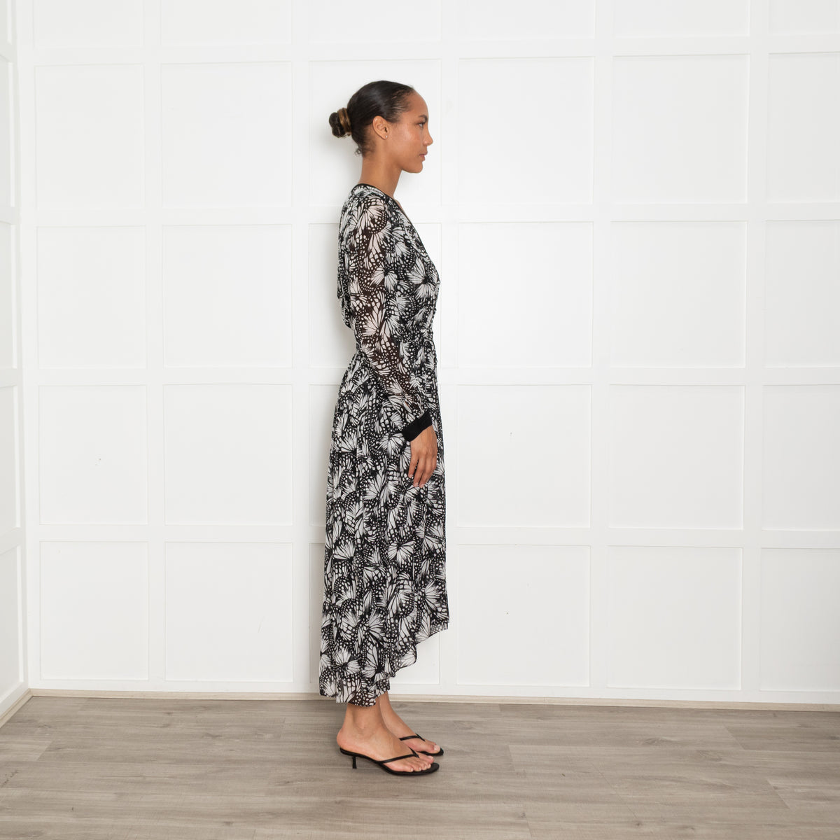 The Kooples Black and White Butterfly Print Maxi Dress
