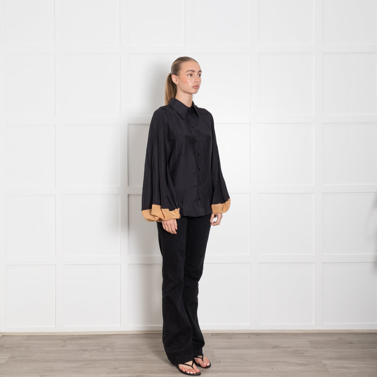 Stella McCartney Black Brown Silk Blouse