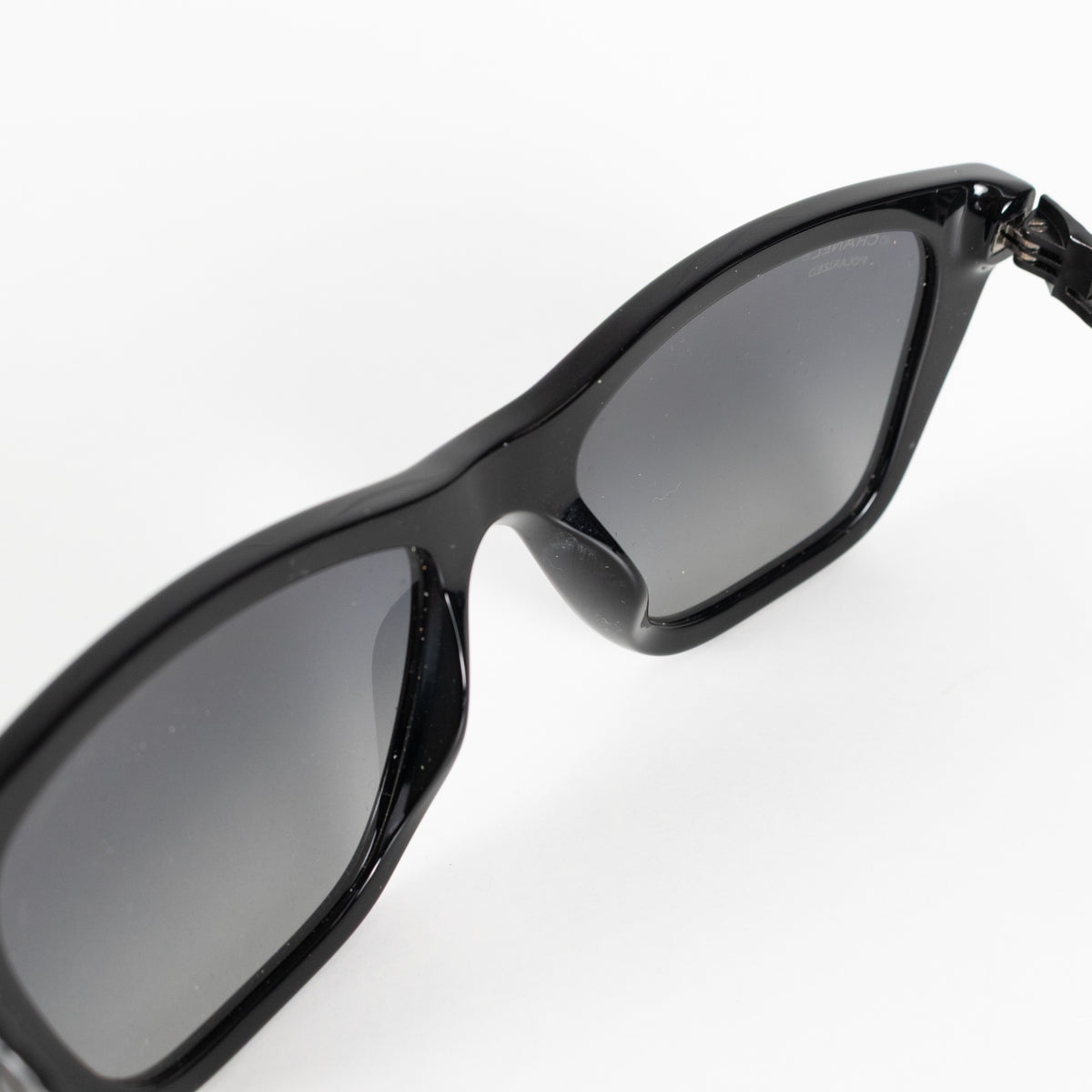 Chanel Black Logo Sunglasses with Matte Black Hammered Arms
