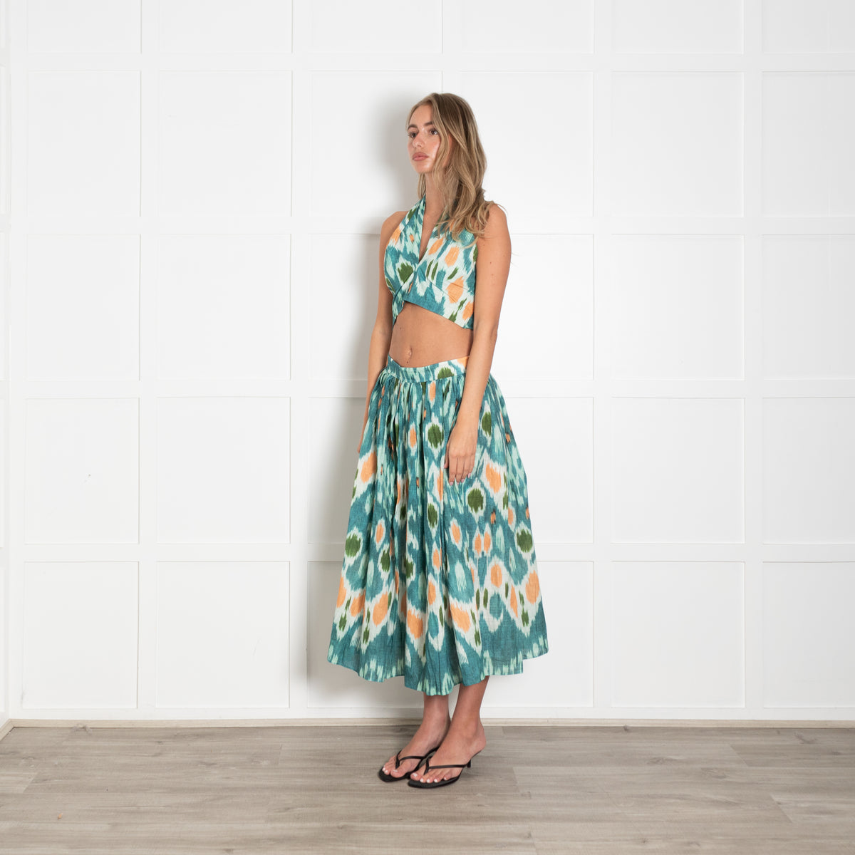 Erdem Blue Green Orange Print Midi Skirt