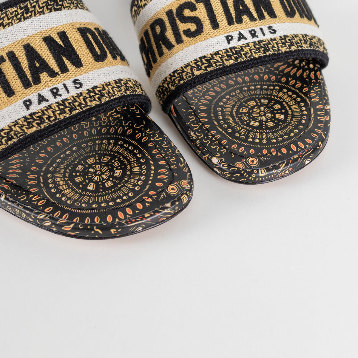 Christian Dior Black Beige Embroidered Dway Heeled Mules