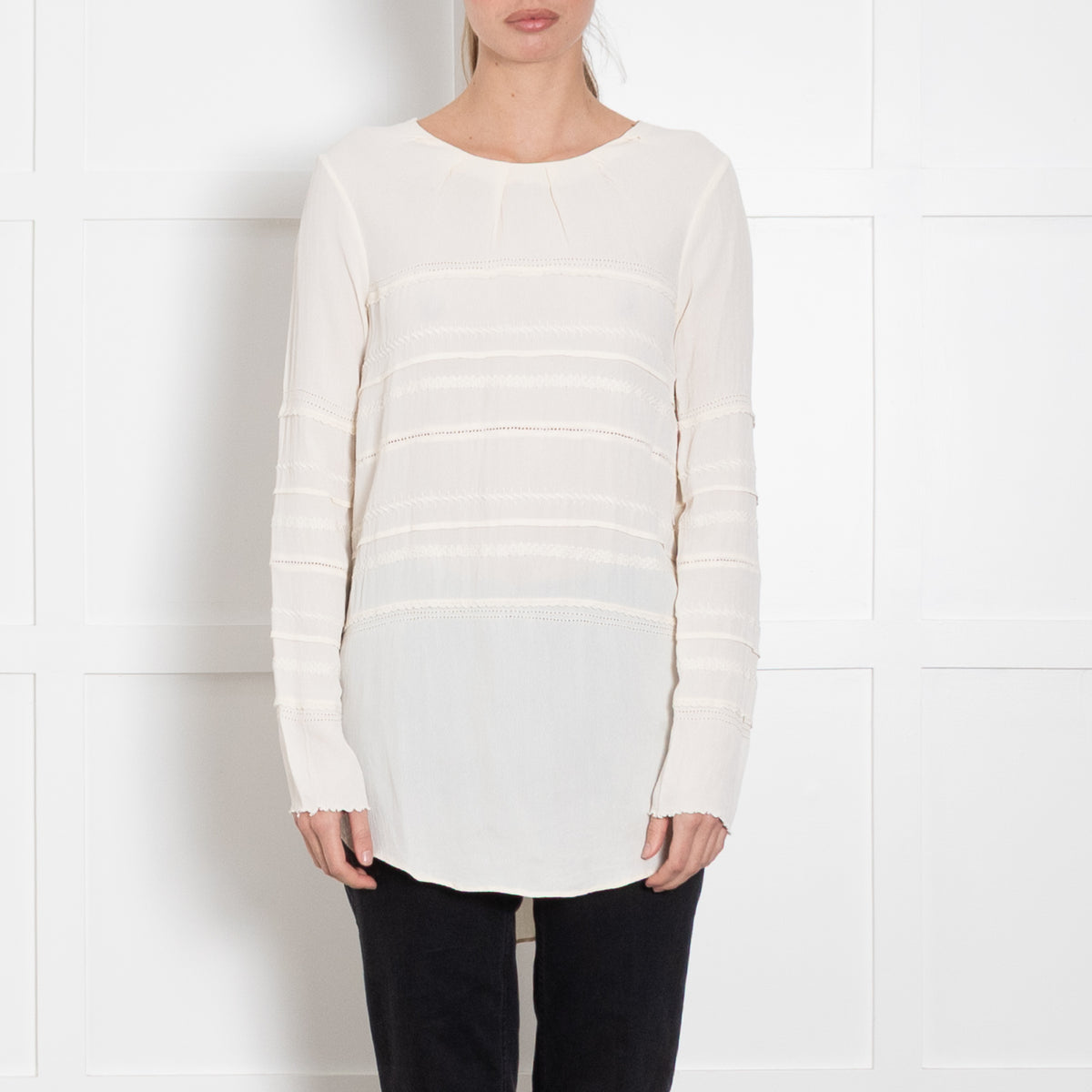 Day Birger et Mikkelson Butter Cream Embroidered Stripe Top