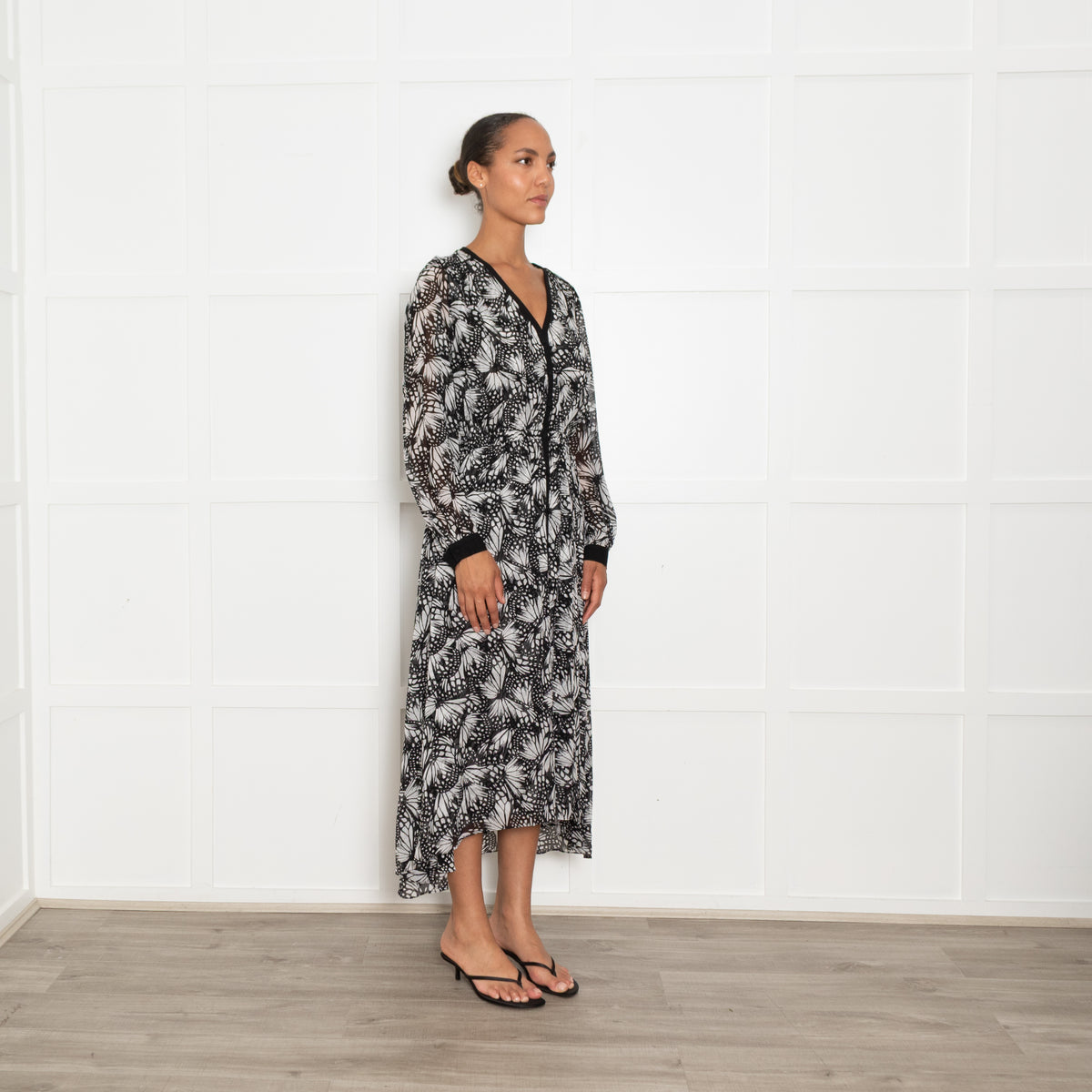 The Kooples Black and White Butterfly Print Maxi Dress