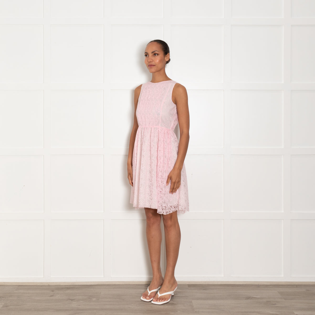 MSGM Pink Lace Sleeveless Pleated Dress