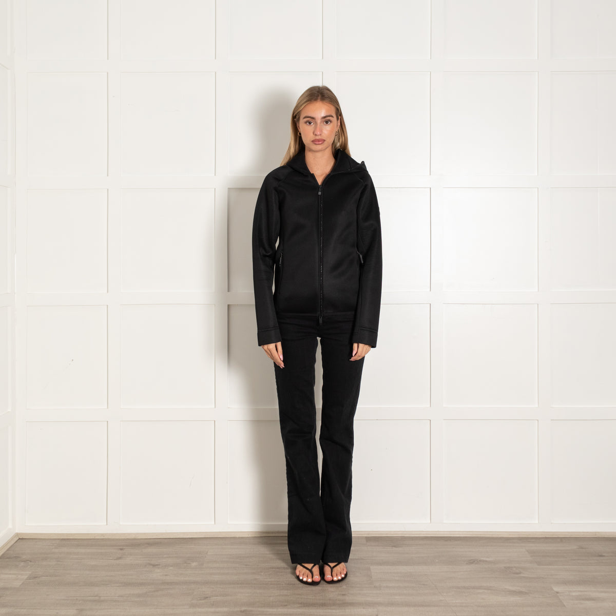 Moncler Black Neoprene Zip Up Hoodie