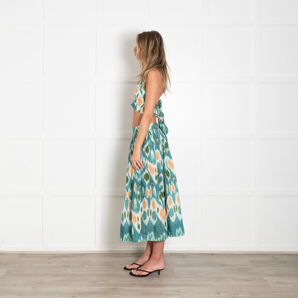 Erdem Blue Green Orange Print Midi Skirt