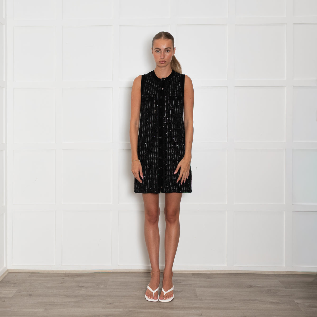 Sandro Black Sequin Rib Sleeveless Mini Dress