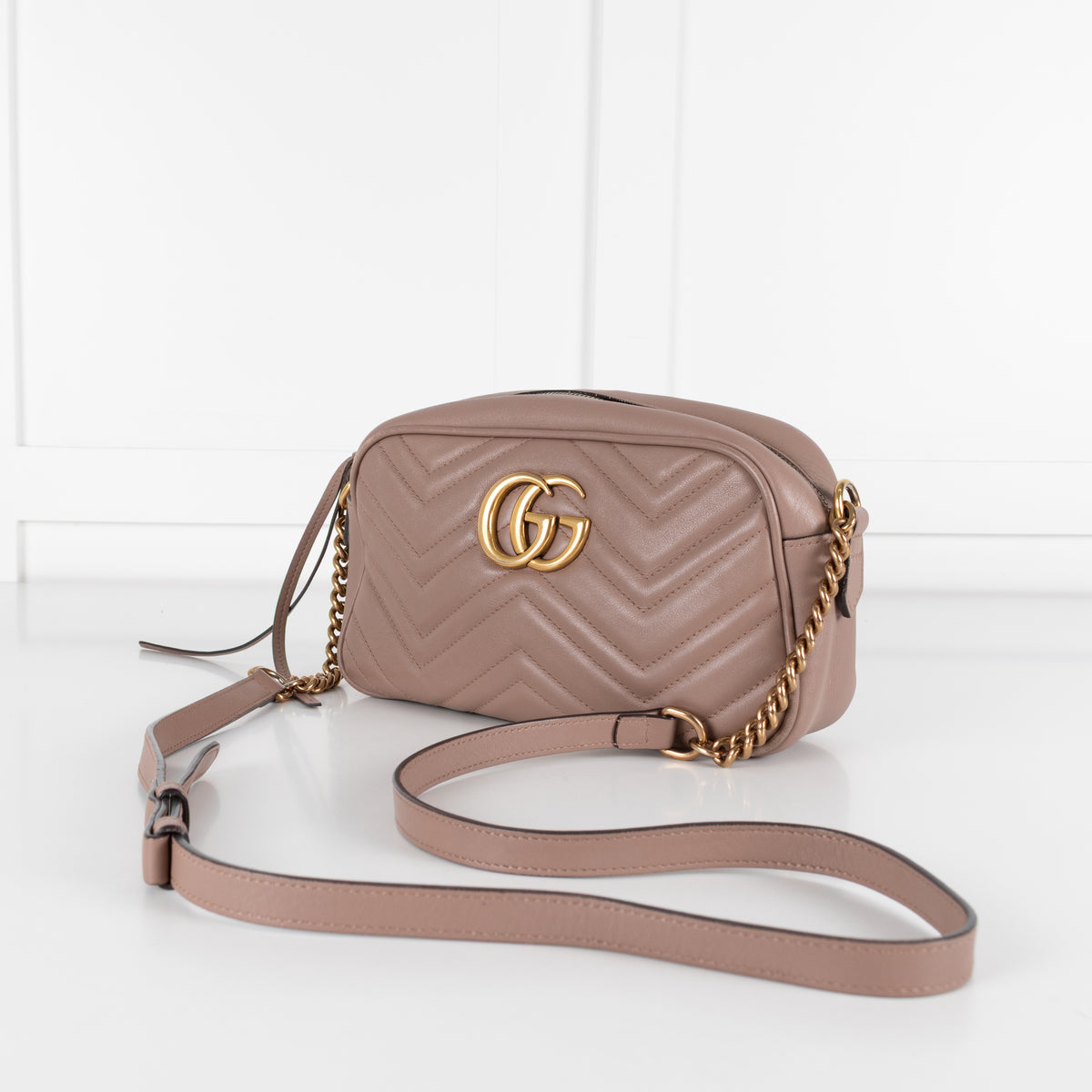 Gucci Beige Taupe Leather Small Marmont Crossbody Bag