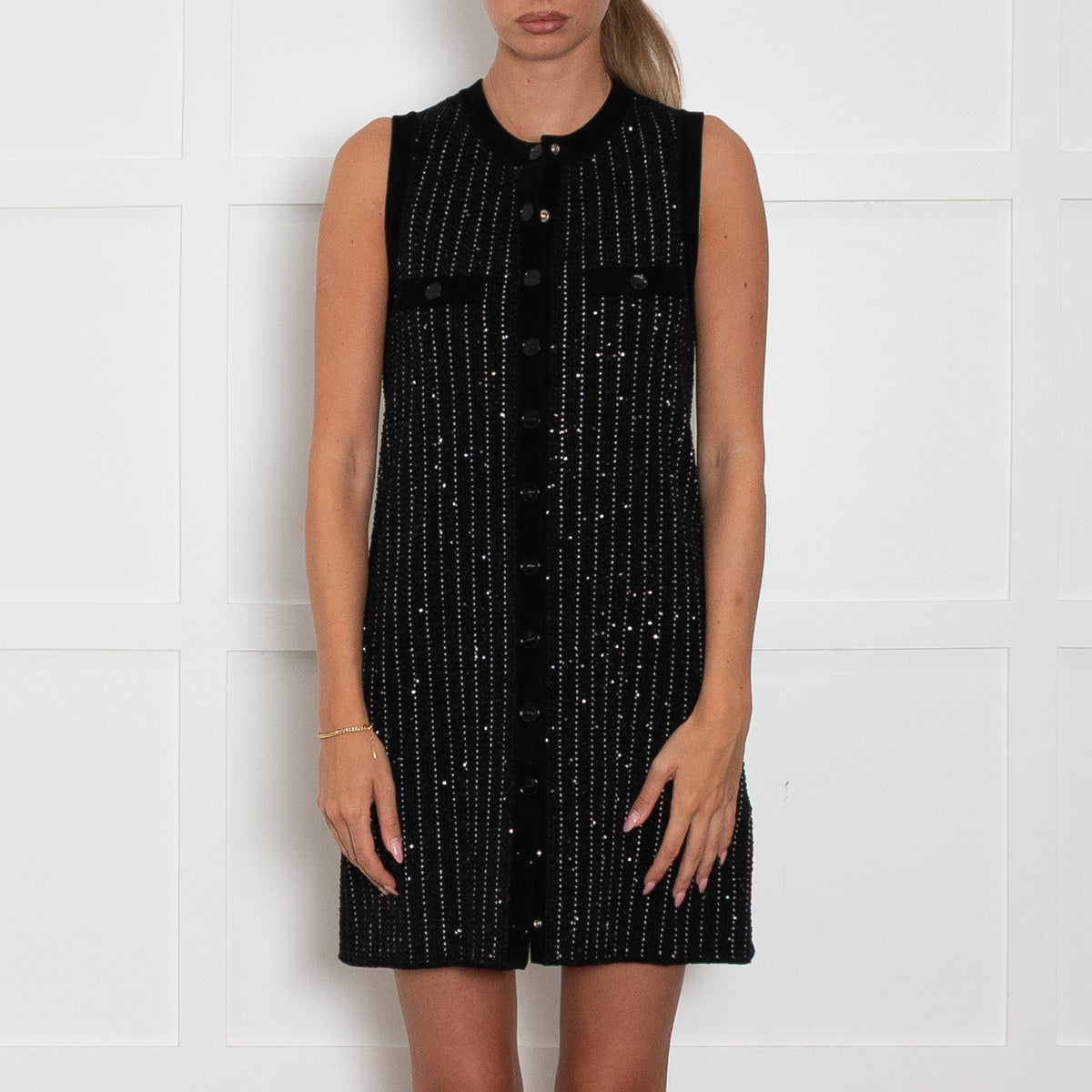 Sandro Black Sequin Rib Sleeveless Mini Dress