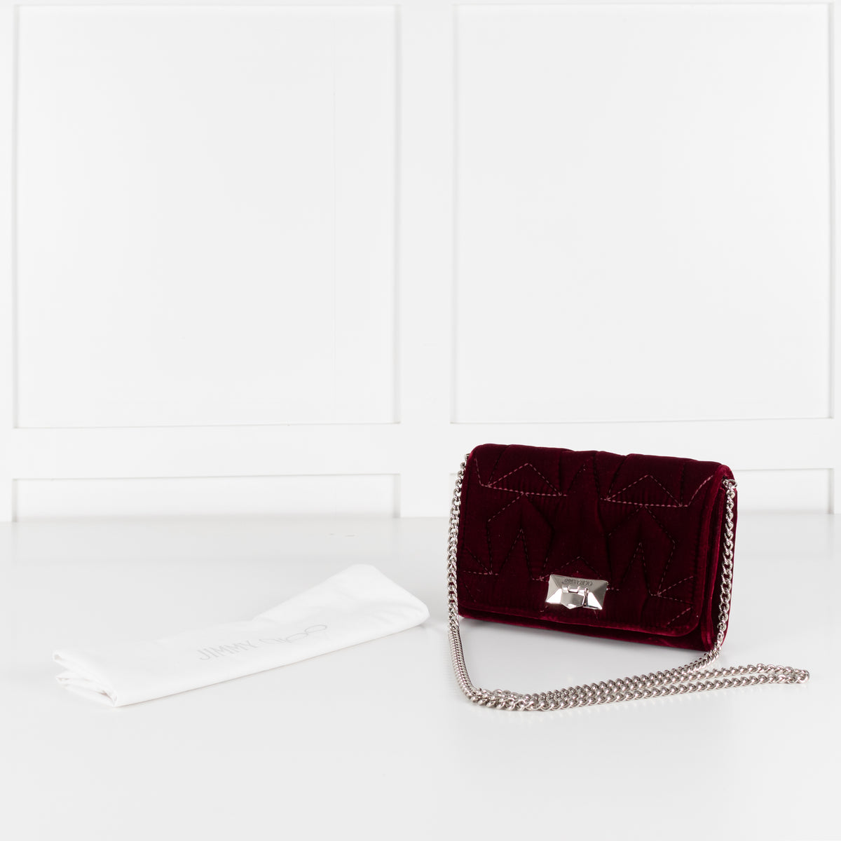 Jimmy Choo Burgundy Velvet Fold Over Clutch