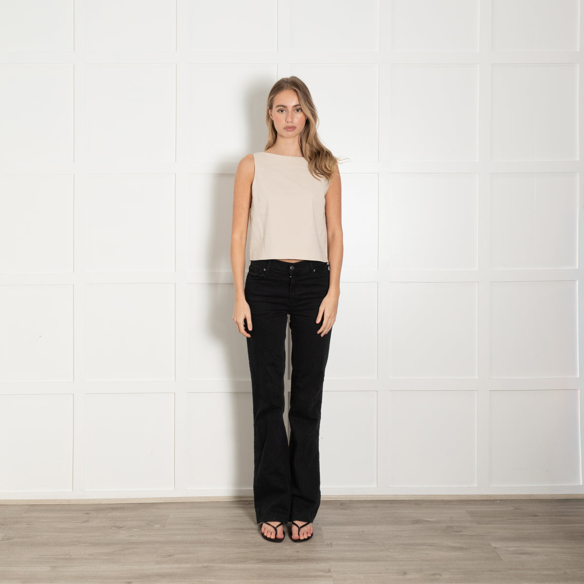 Theory Beige Sleeveless Cotton Blend Top