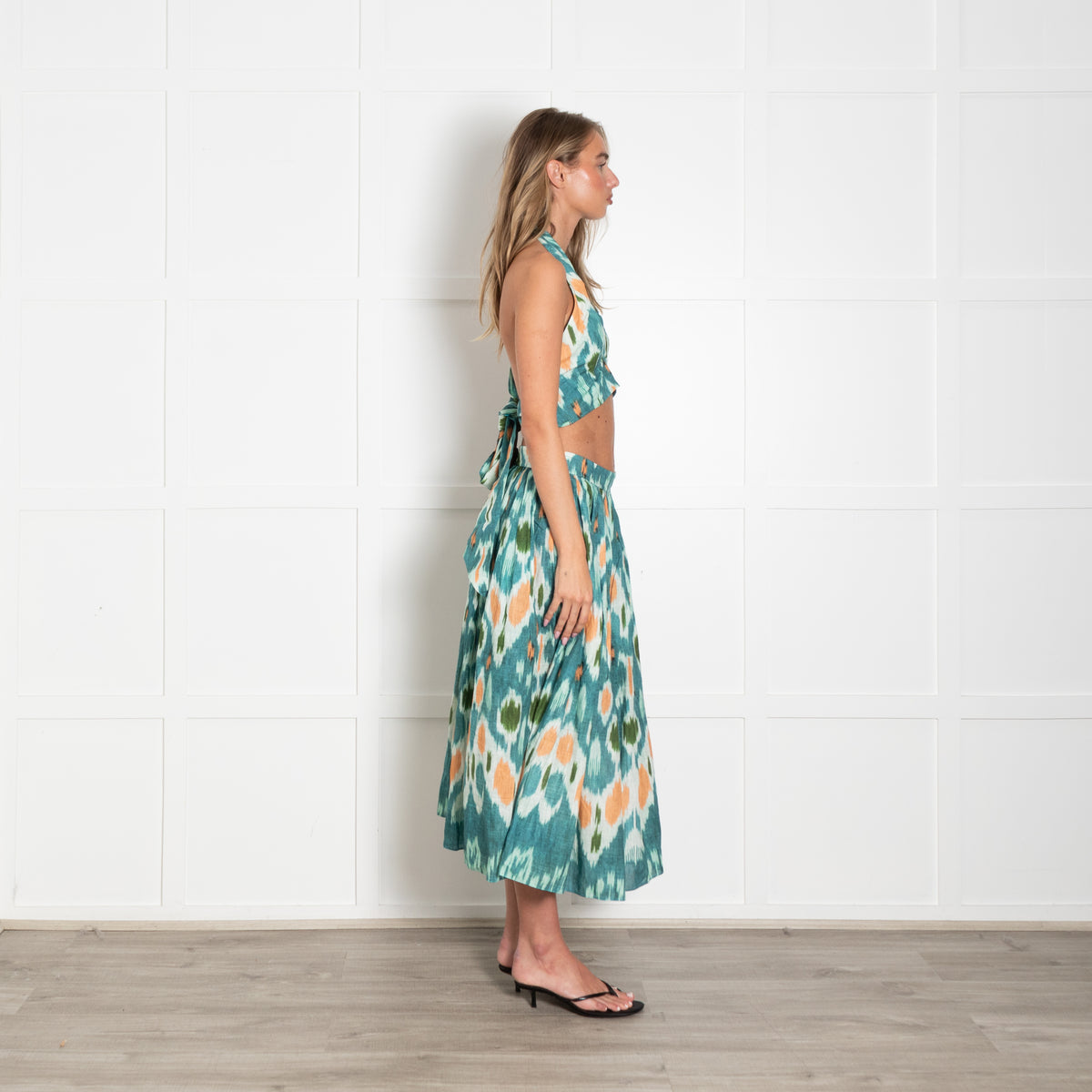 Erdem Blue Green Orange Print Midi Skirt