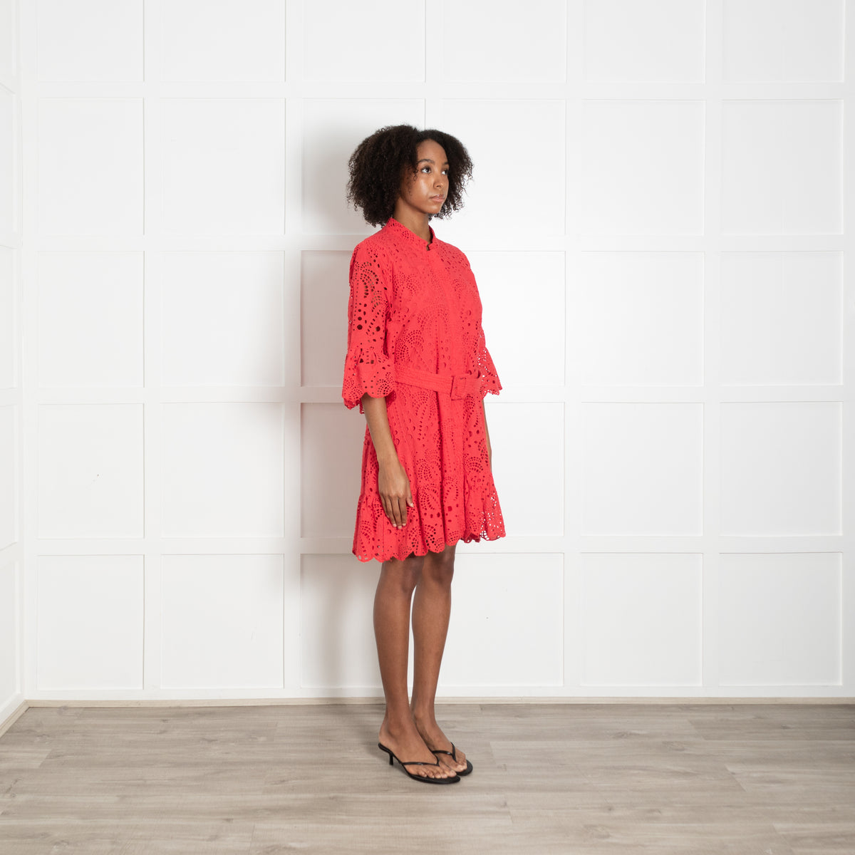 Farm Rio Coral Broderie Mini Dress with Belt