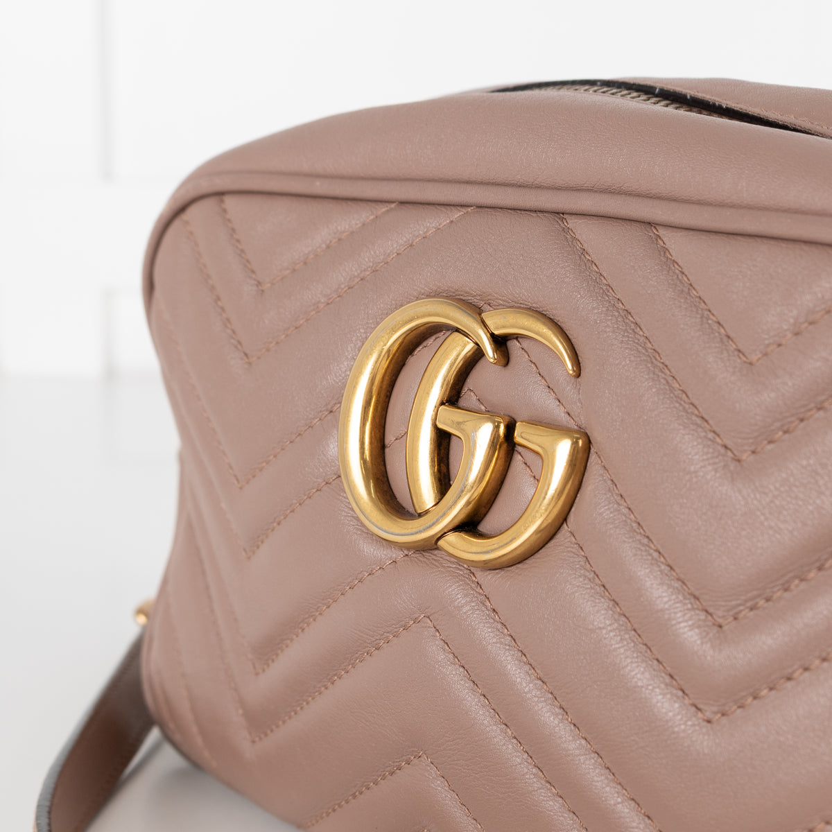 Gucci Beige Taupe Leather Small Marmont Crossbody Bag