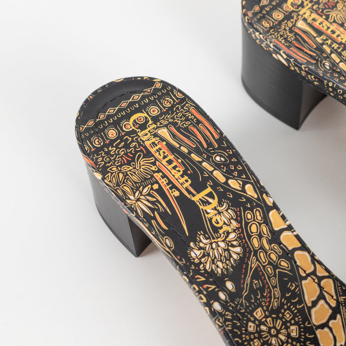 Christian Dior Black Beige Embroidered Dway Heeled Mules