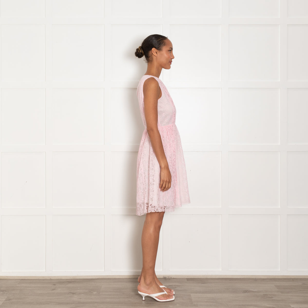 MSGM Pink Lace Sleeveless Pleated Dress