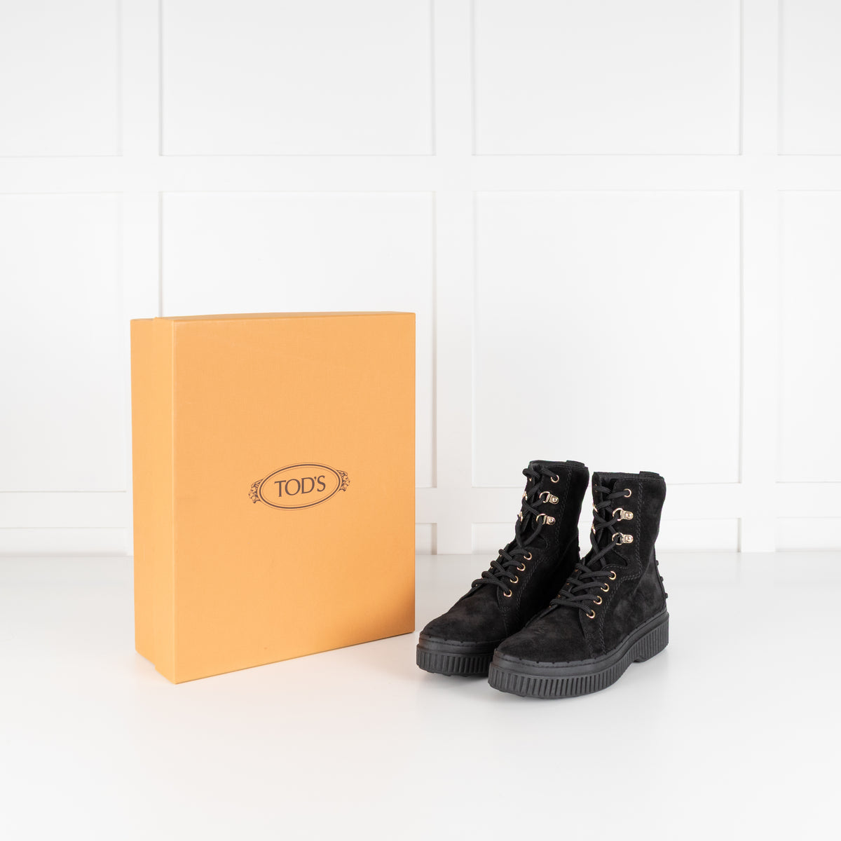 Tod's Black Suede Platform Lace Up Ankle Boots