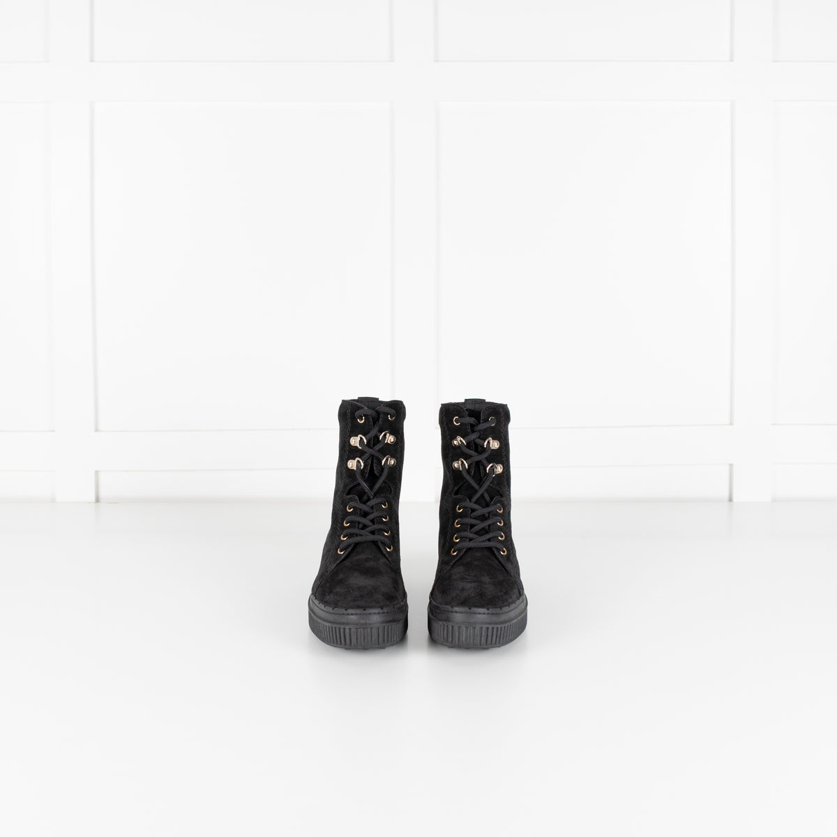 Tod's Black Suede Platform Lace Up Ankle Boots