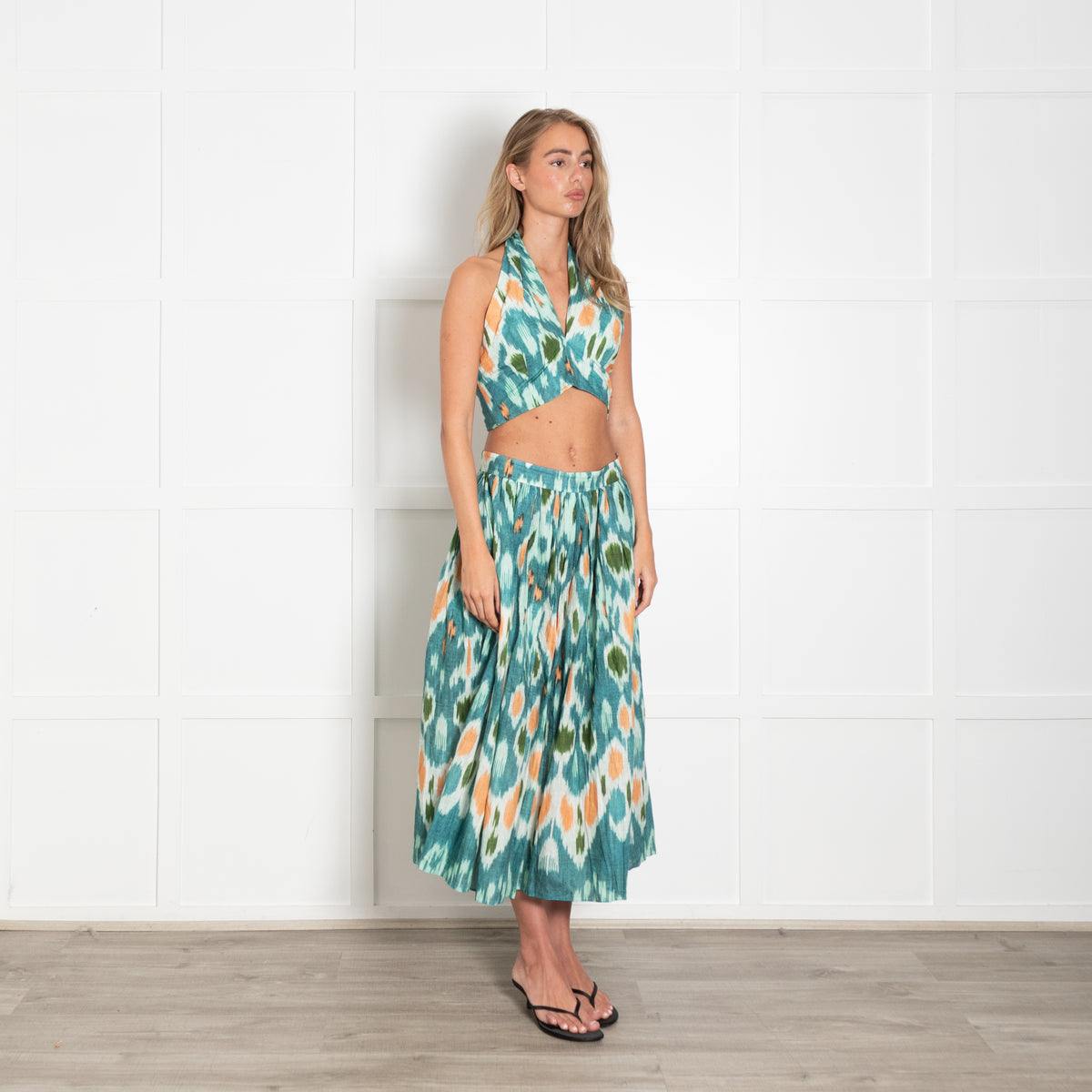 Erdem Blue Green Orange Print Midi Skirt