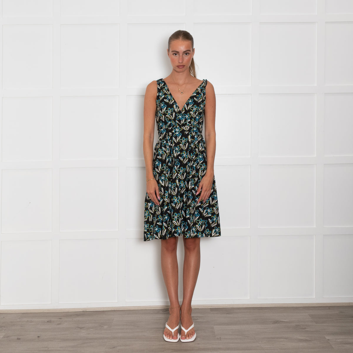 Prada Black White Blue Cotton Sleeveless Dress
