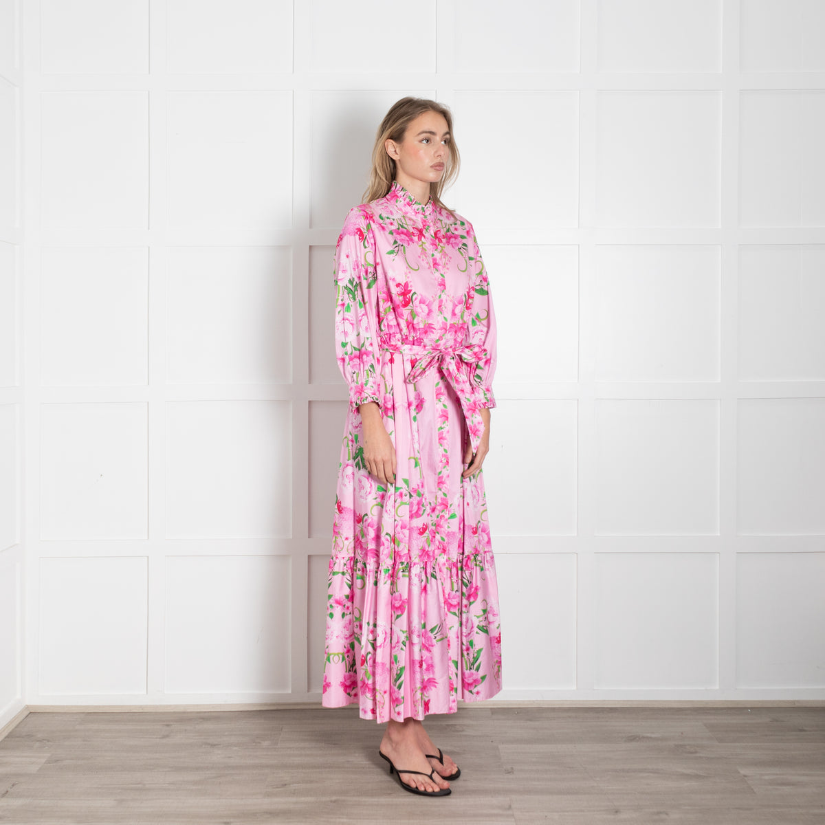 Borgo De Nor Pink Floral Ruffle Maxi Dress