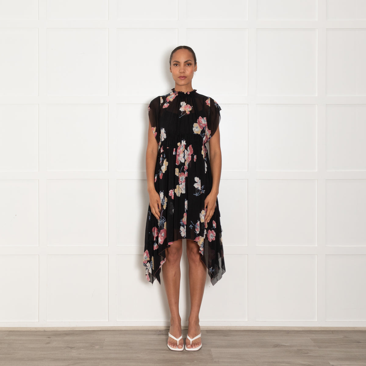 Ulla Johnson Black Pink Floral Tassel Detail Dress
